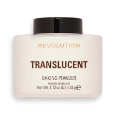 Makeup Revolution polvo-baking-transparente: controla brillo y fija base para acabado uniforme.