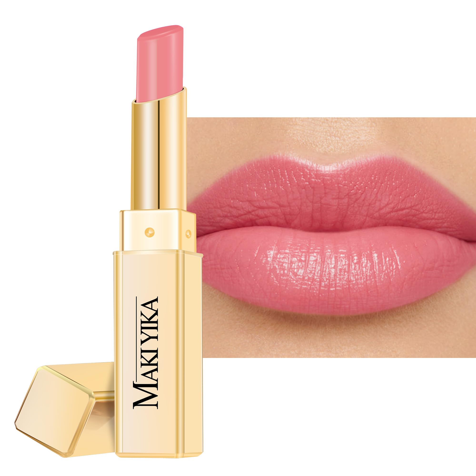 Barra de labios MAKI YIKA nude brillo para hidratación duradera.