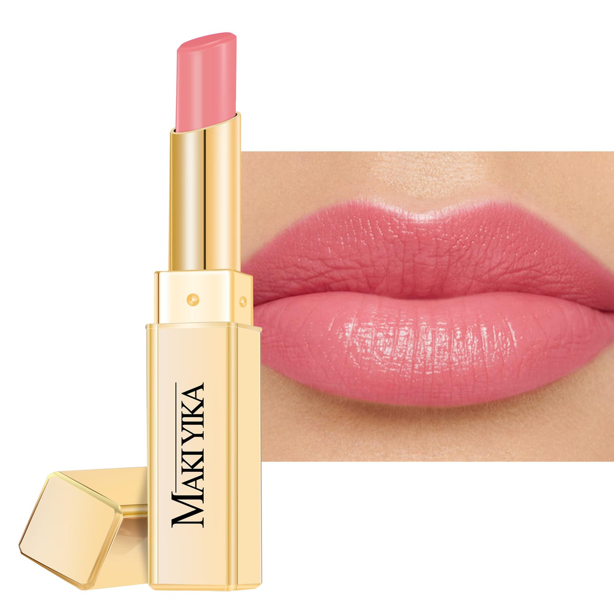 Barra de labios MAKI YIKA nude brillo para hidratación duradera.