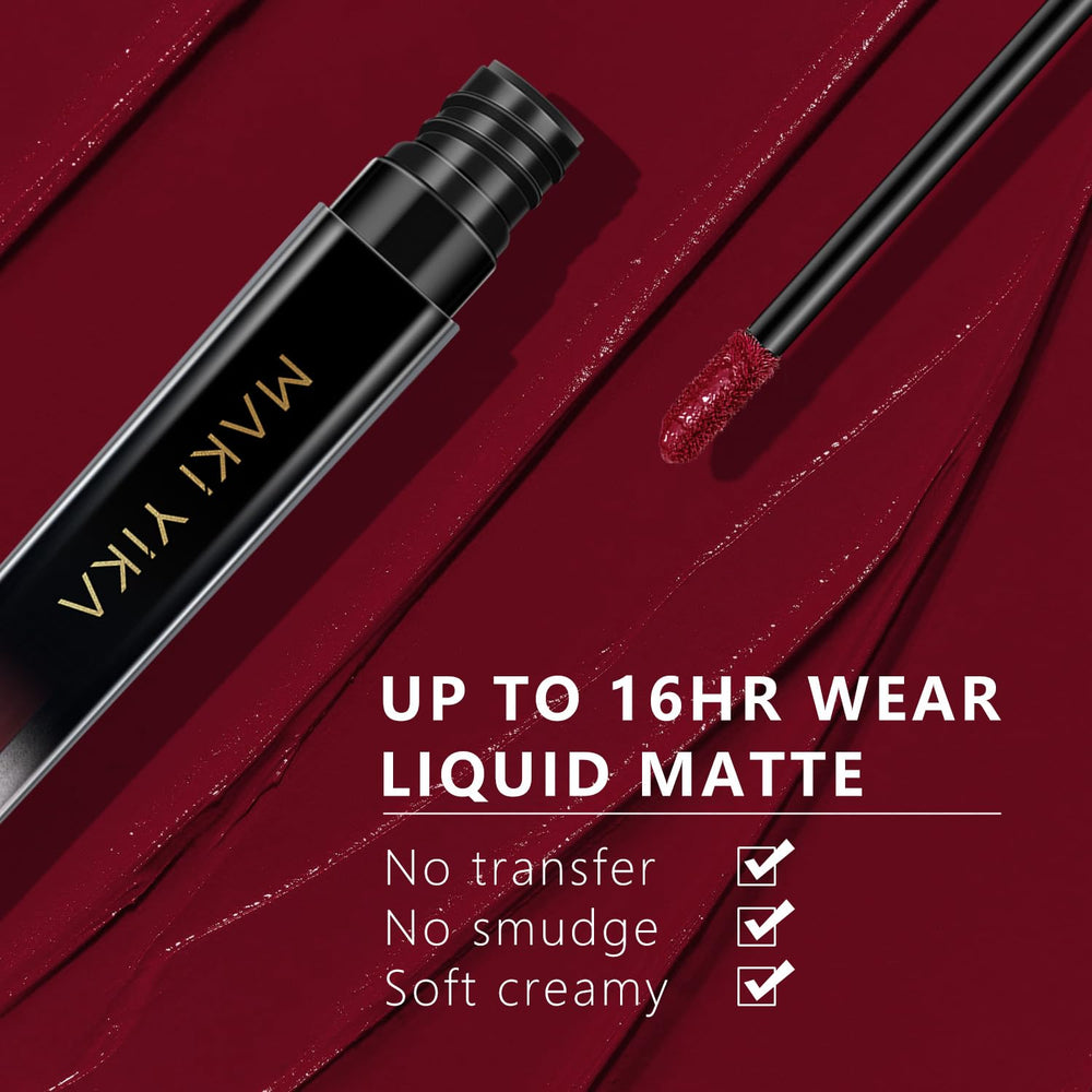 Maki Yika Burgundy lipstick swatch on arm showing rich pigment density