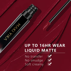 Maki Yika Burgundy lipstick swatch on arm showing rich pigment density