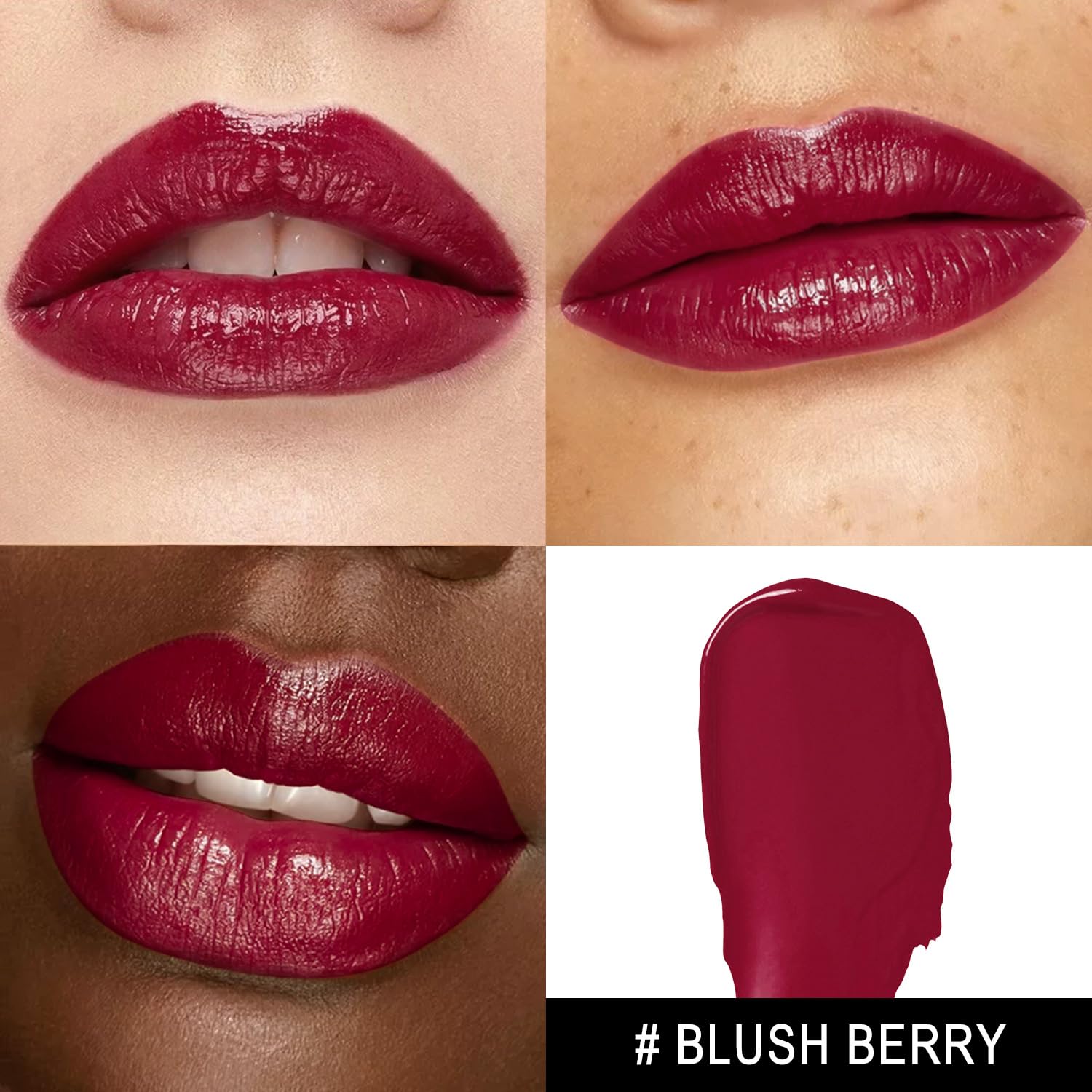 MAKI YIKA dark-berry lipstick swatches show rich color payoff on lips.
