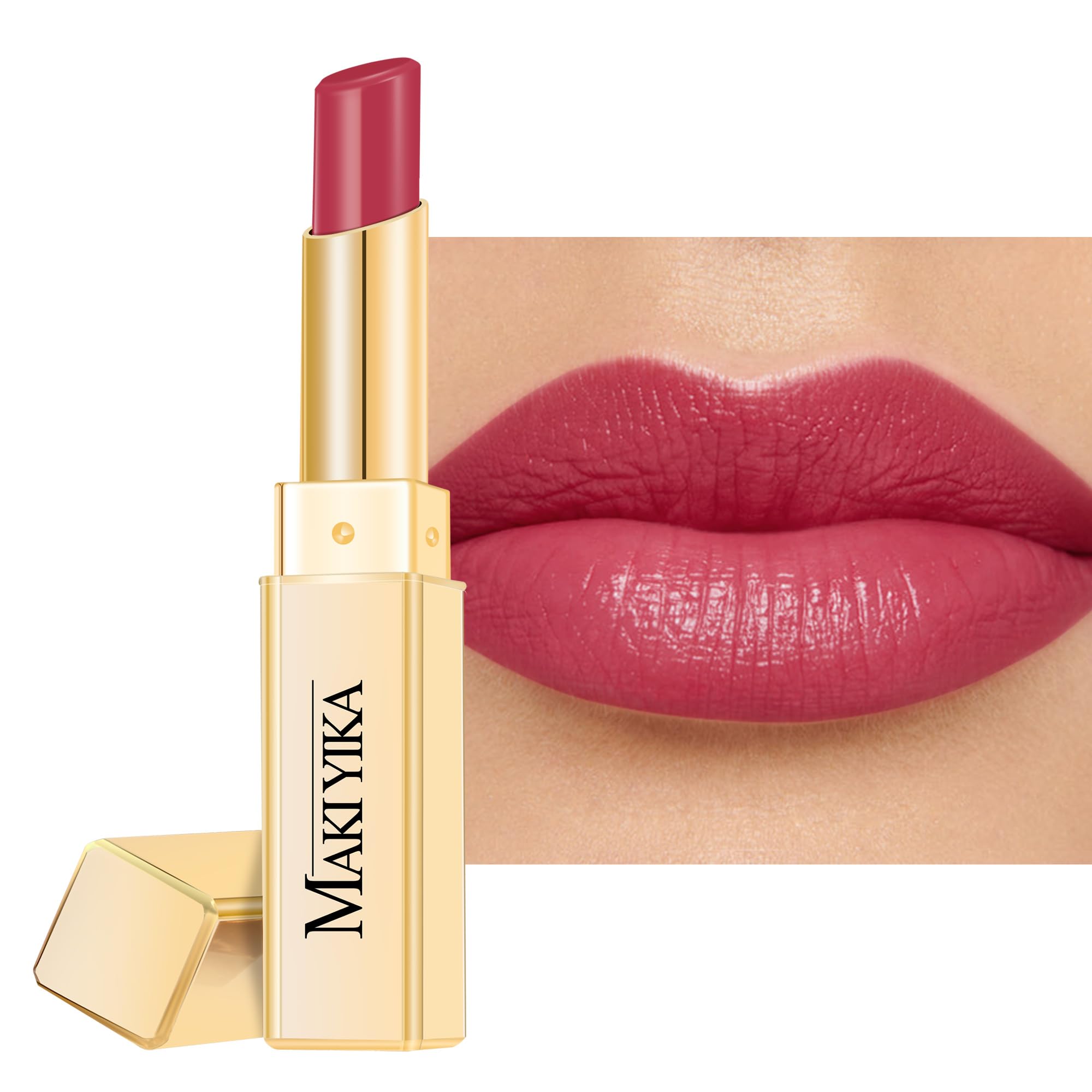 MAKI YIKA Moisture Berry Red Lipstick close-up shows hydrating shine for dry lips