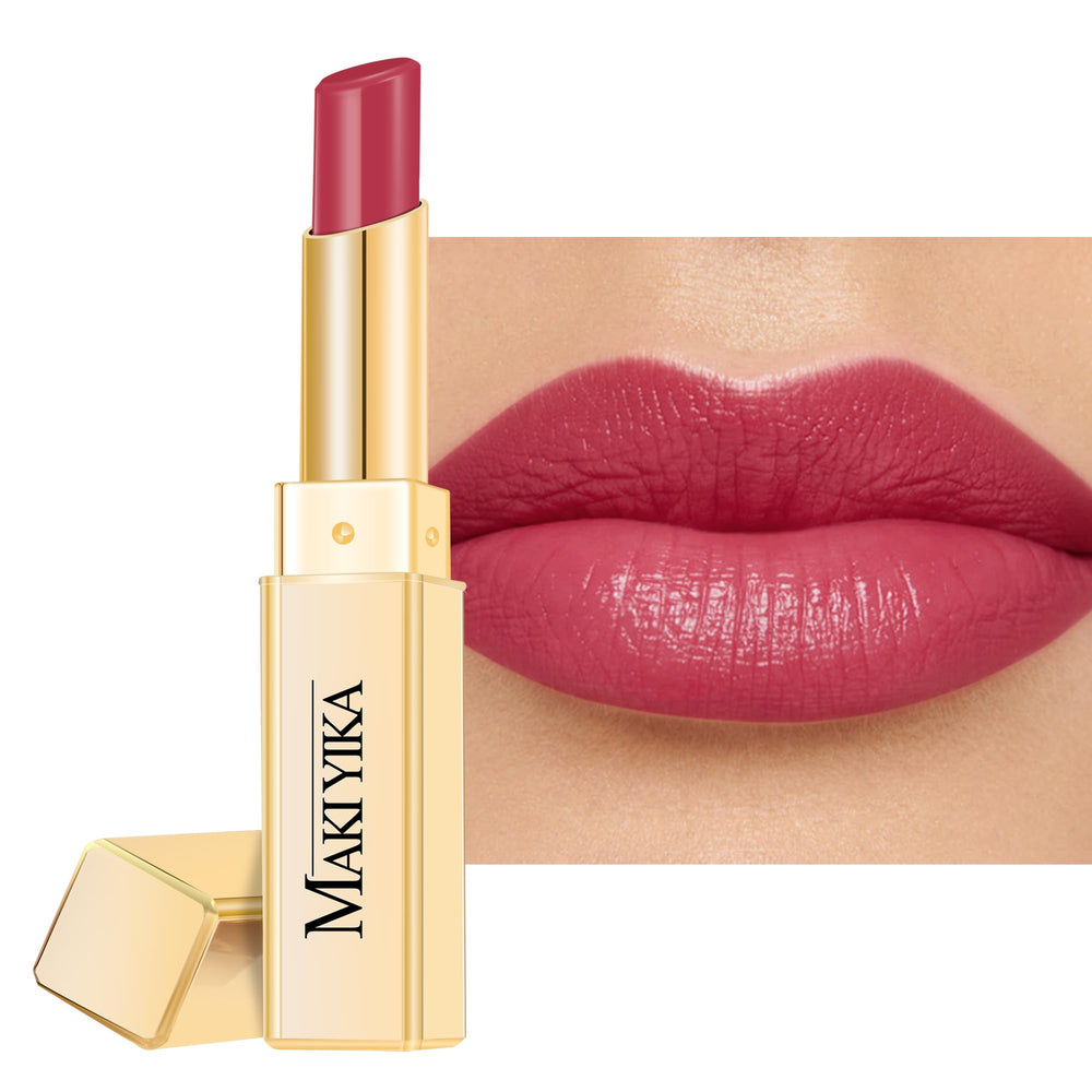 MAKI YIKA Moisture Berry Red Lipstick close-up shows hydrating shine for dry lips