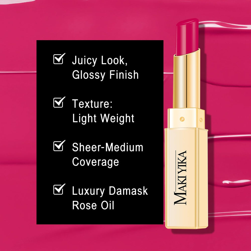 MAKI YIKA lipstick close-up texture demonstrates a glossy finish and soft feel.