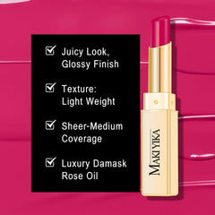 MAKI YIKA lipstick close-up texture demonstrates a glossy finish and soft feel.