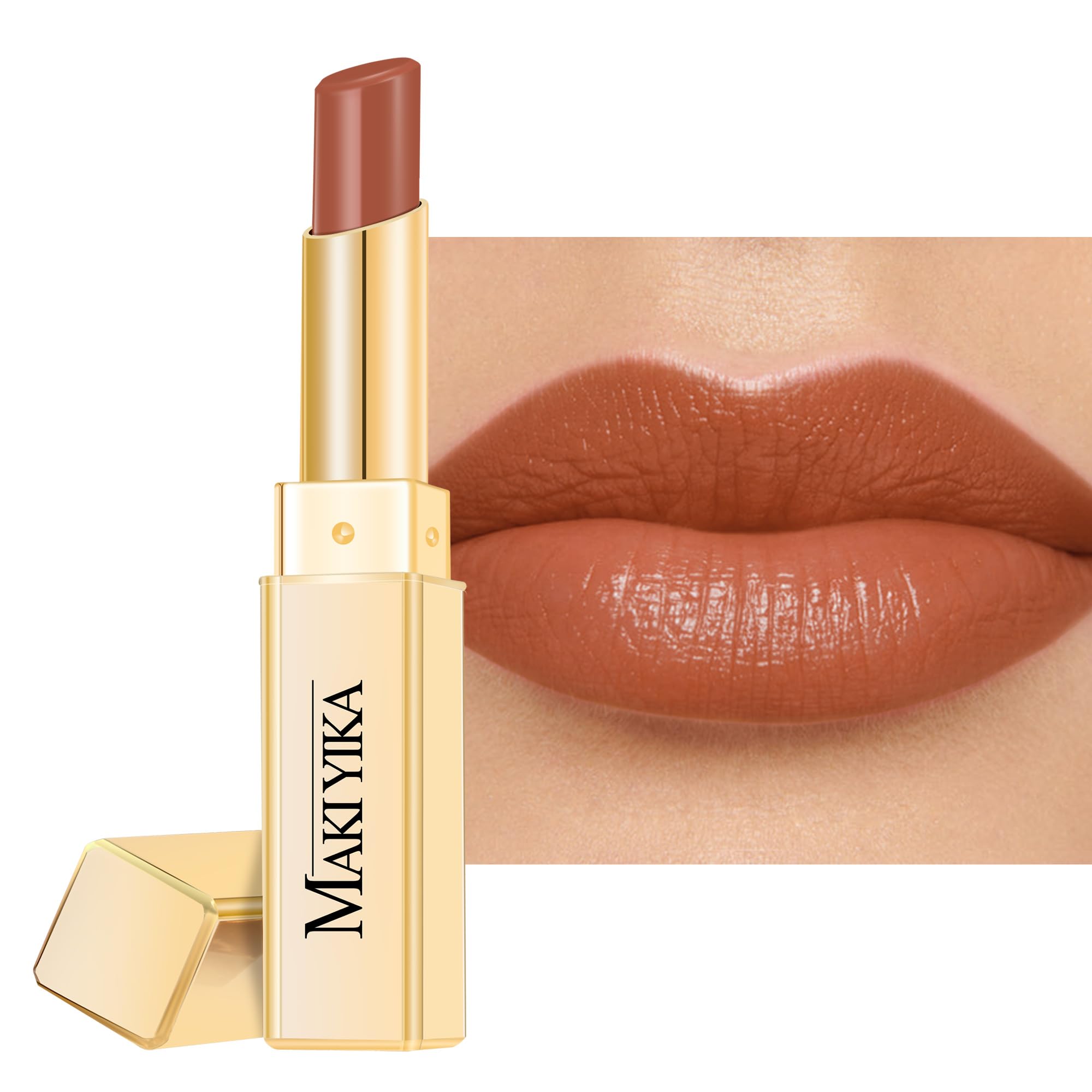 MAKI YIKA Moisture Lipstick Milk Brown close up showing hydration and gloss
