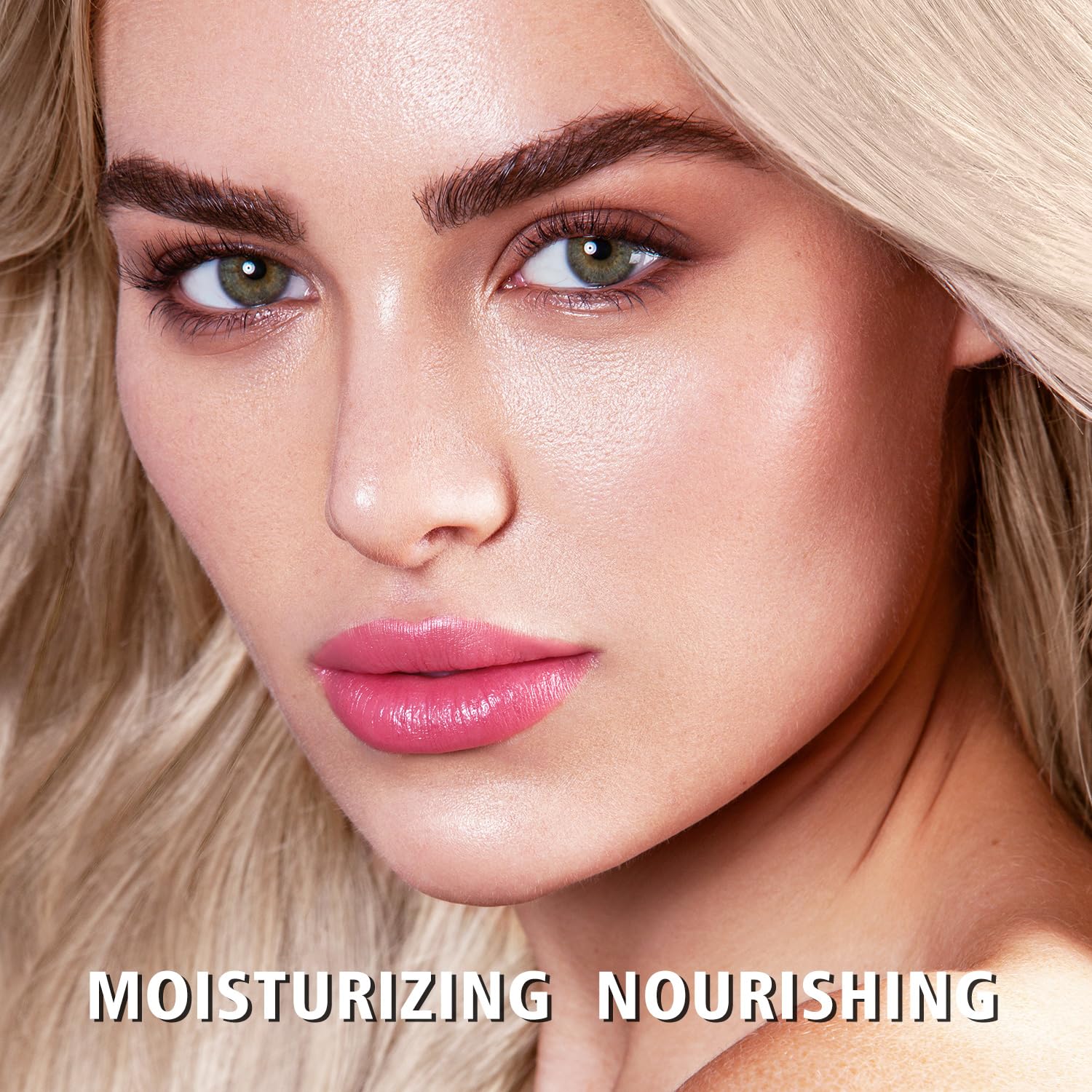 Lips wearing MAKI YIKA Moisture Pink Lipstick with soft hydrated color