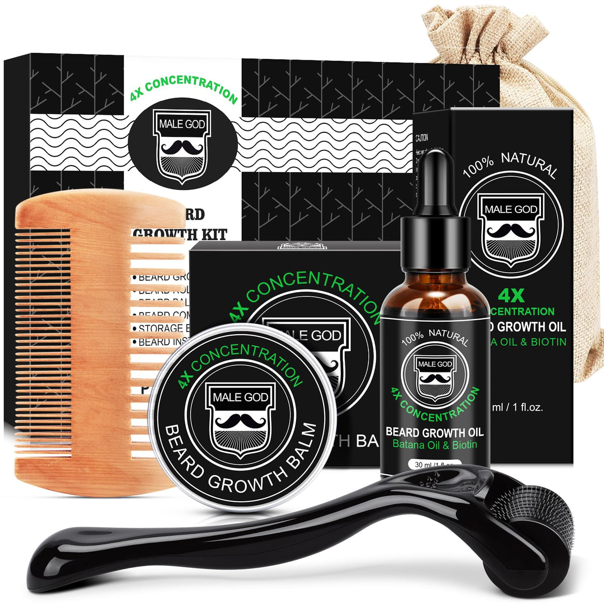 MALE GOD Beard Growth Oil bottle for thicker, healthier facial hair and easier application.