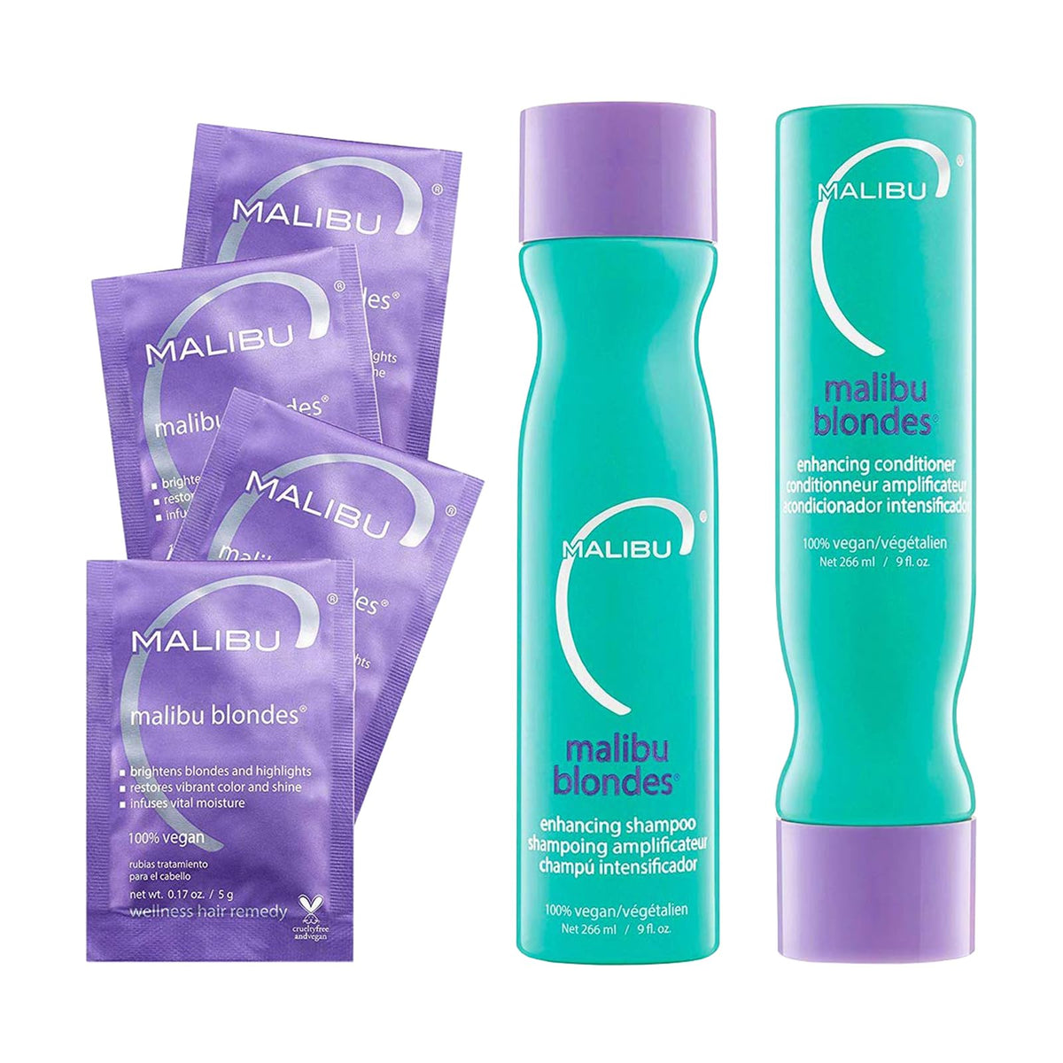 Malibu C Blondes Collection shampoo bottle showing color-safe cleansing for vibrant blondes