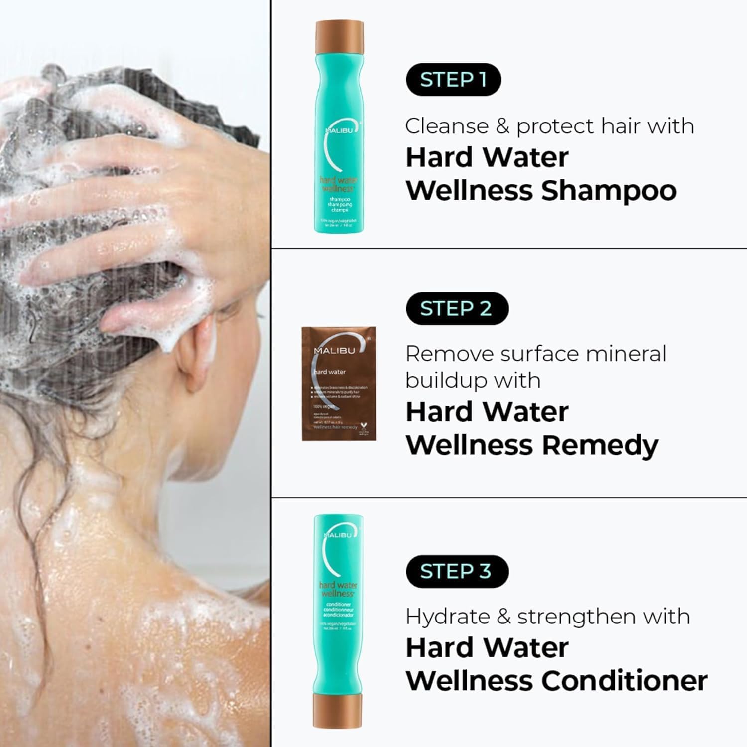 Malibu C scalp massage encourages even distribution and spa-like ritual