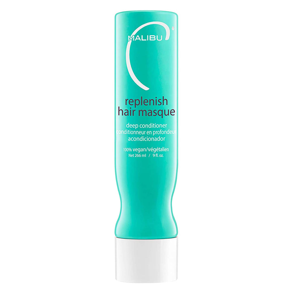 Malibu C Replenish Hair Masque jar front shows premium hydration for color-treated hair.