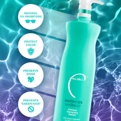 Malibu C Swimmers Wellness Conditioner bottle nourishes and detangles after swims.
