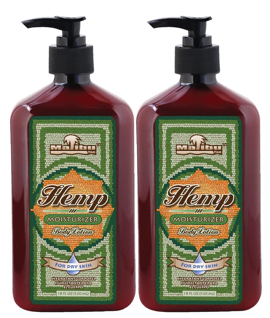Malibu Tan Body Lotion bottle with hemp hydrates dry skin as part of daily care