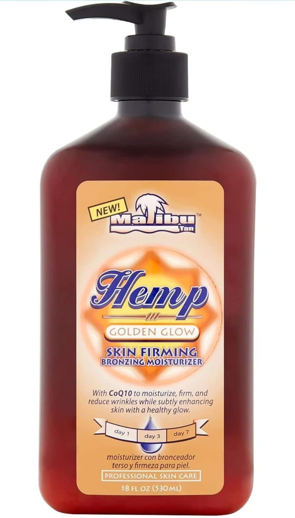 Malibu Tan Hemp Golden Glow en bote, crema para un bronceado gradual y uniforme.