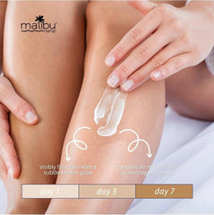 Malibu Tan Hemp Golden Glow muestra textura cremosa que se funde con la piel.