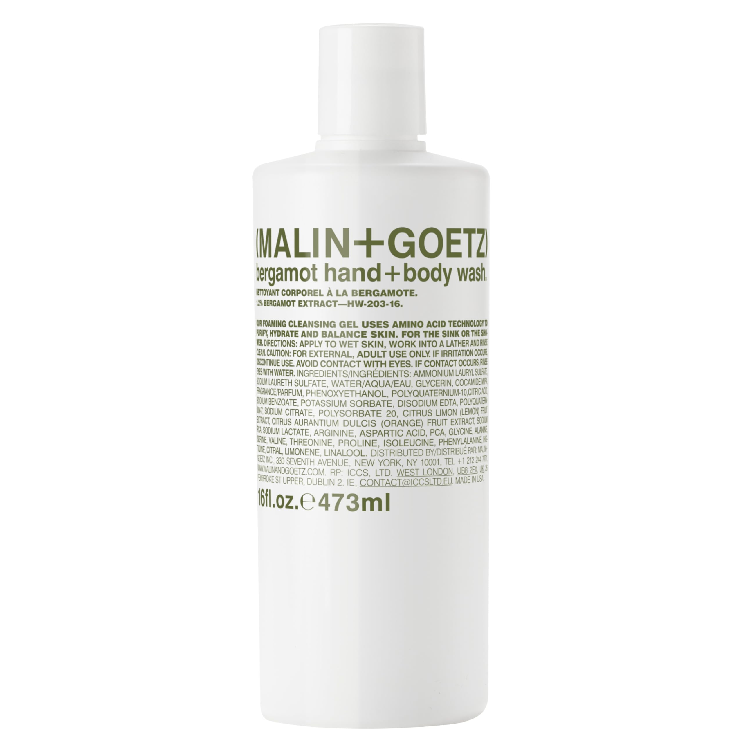 MALIN+GOETZ bergamot hand body wash bottle ready for a refreshing cleanse