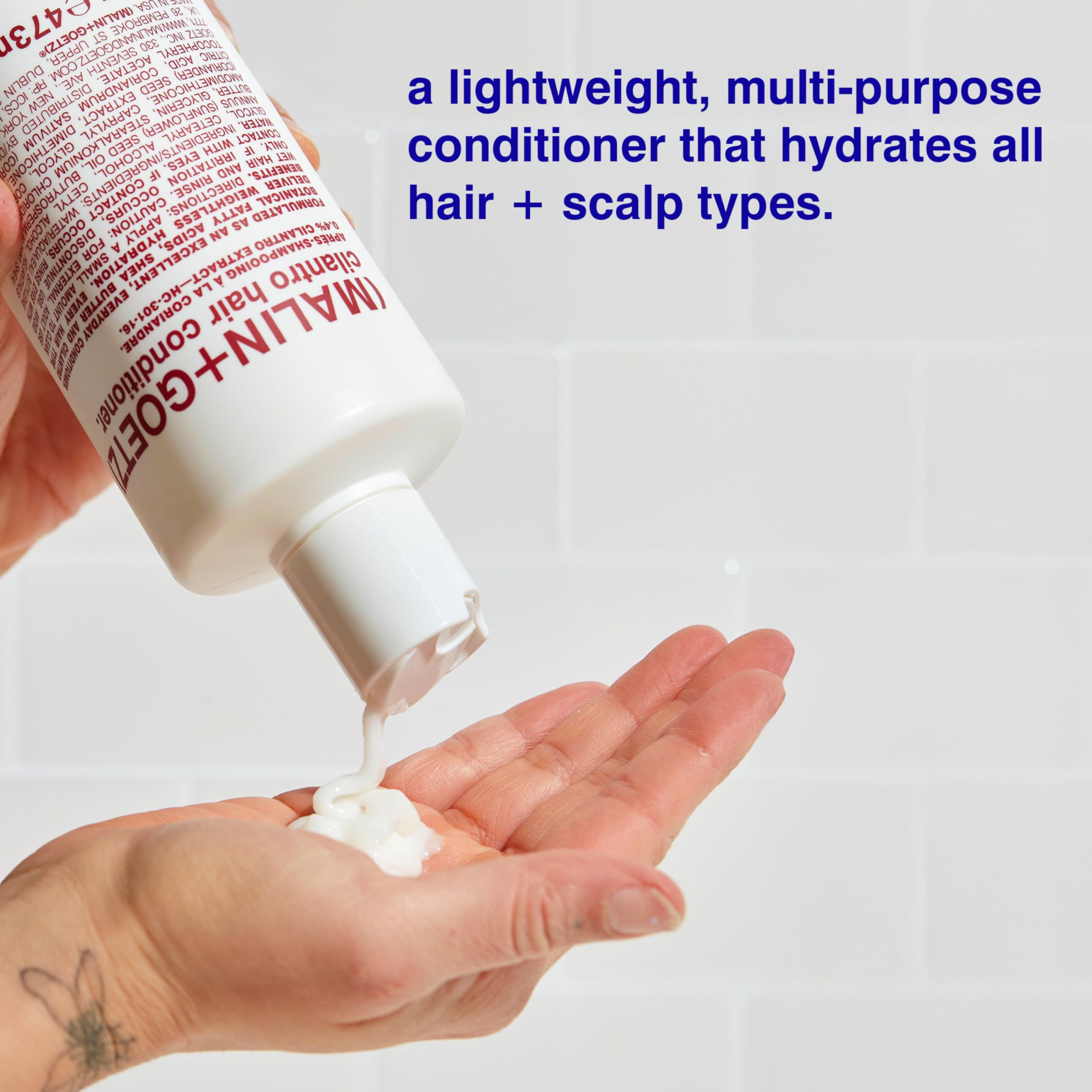 Malin + Goetz cilantro conditioner frizz control close-up indicates smooth results