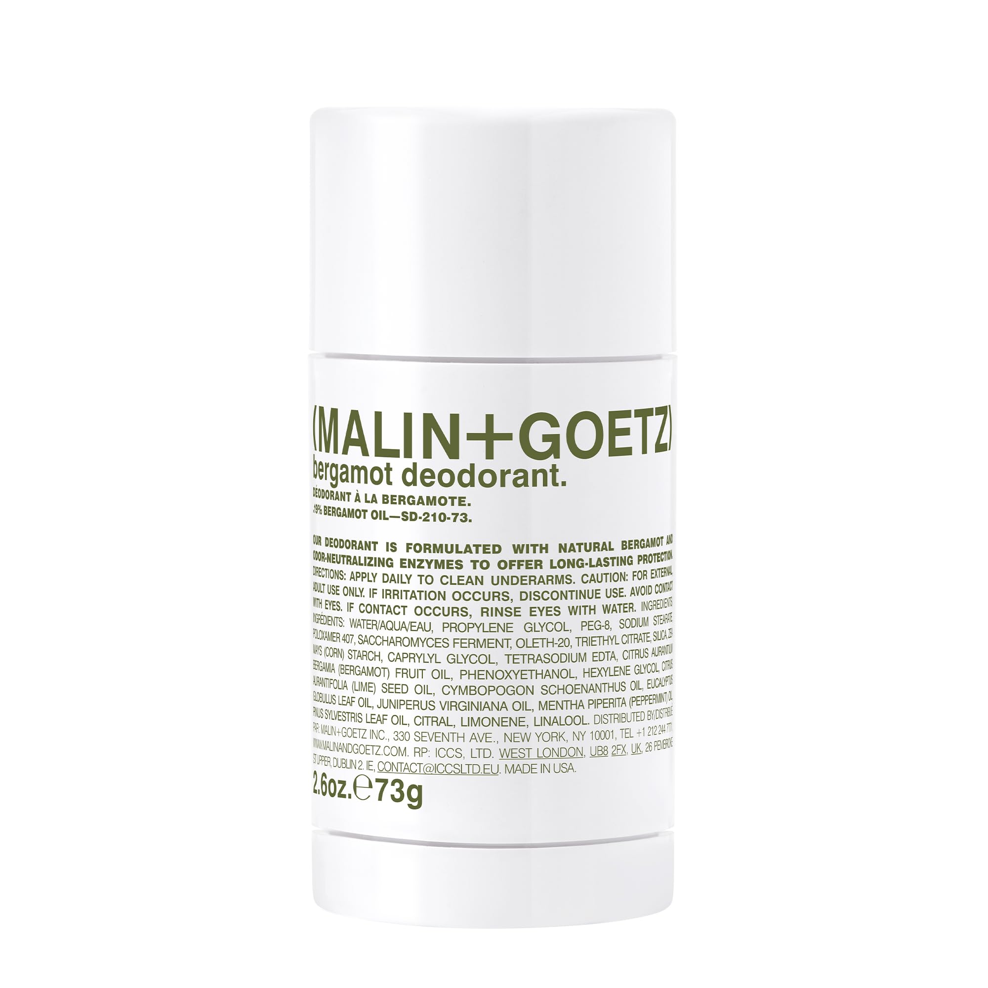 Desodorante MALIN+GOETZ Bergamot en botella, aroma cítrico y protección diaria.