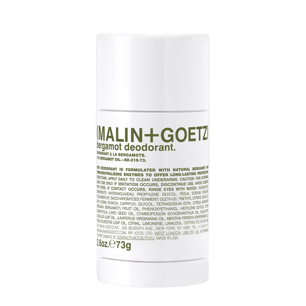 Desodorante MALIN+GOETZ Bergamot en botella, aroma cítrico y protección diaria.