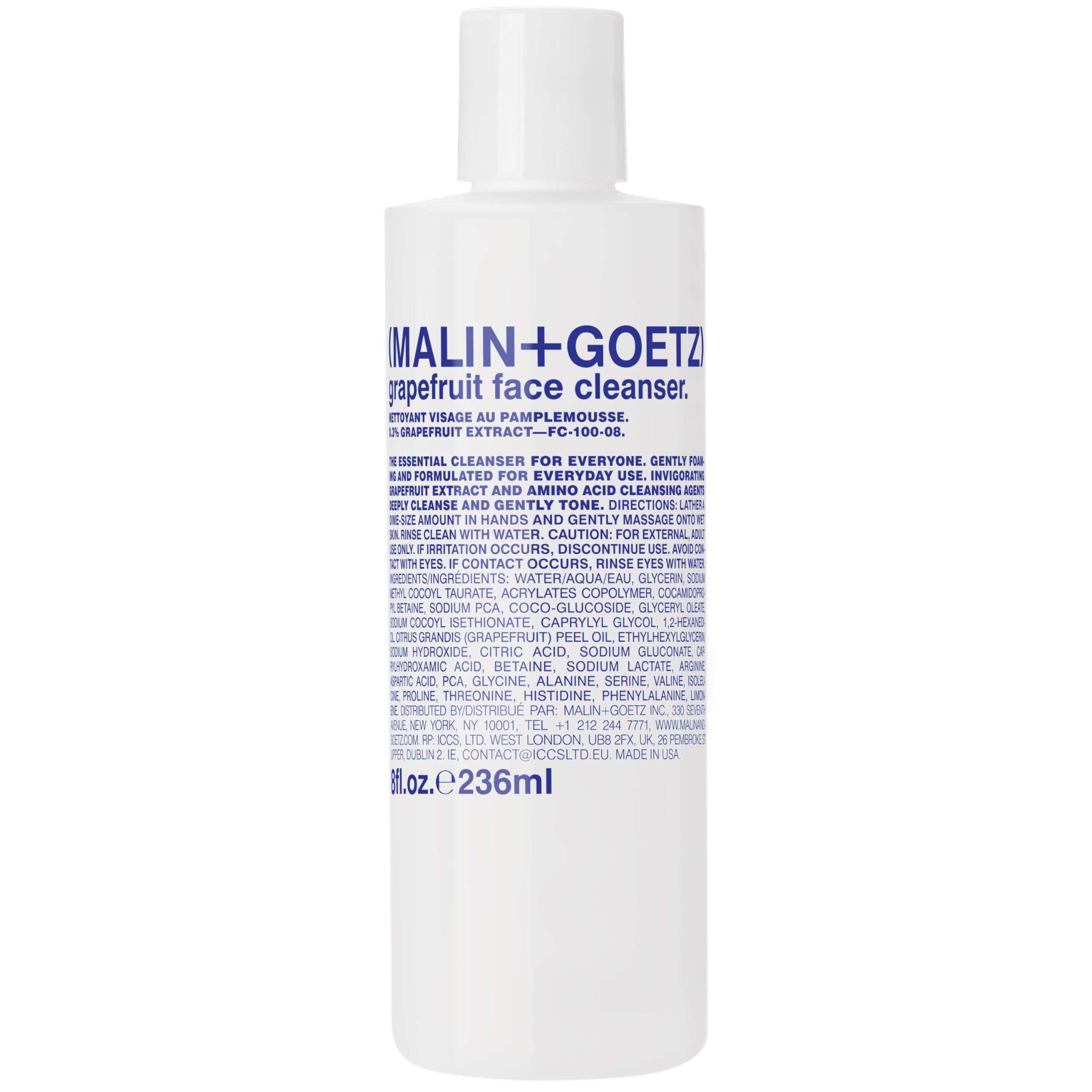 MALIN+GOETZ grapefruit face cleanser bottle for gentle purifying cleanse.