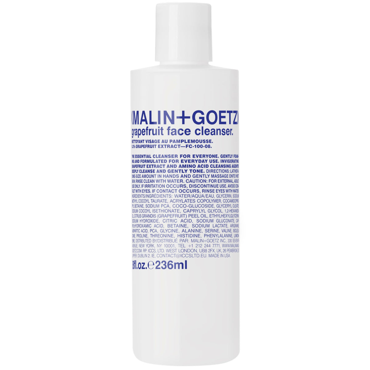 MALIN+GOETZ grapefruit face cleanser bottle for gentle purifying cleanse.