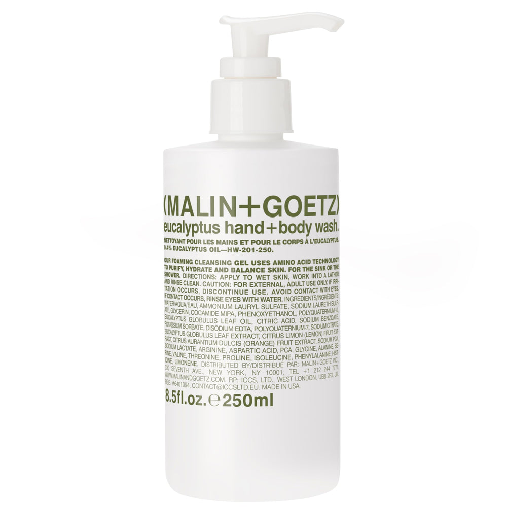 Malin+Goetz hand and body wash foaming pump delivers refreshing cleansing for daily use.