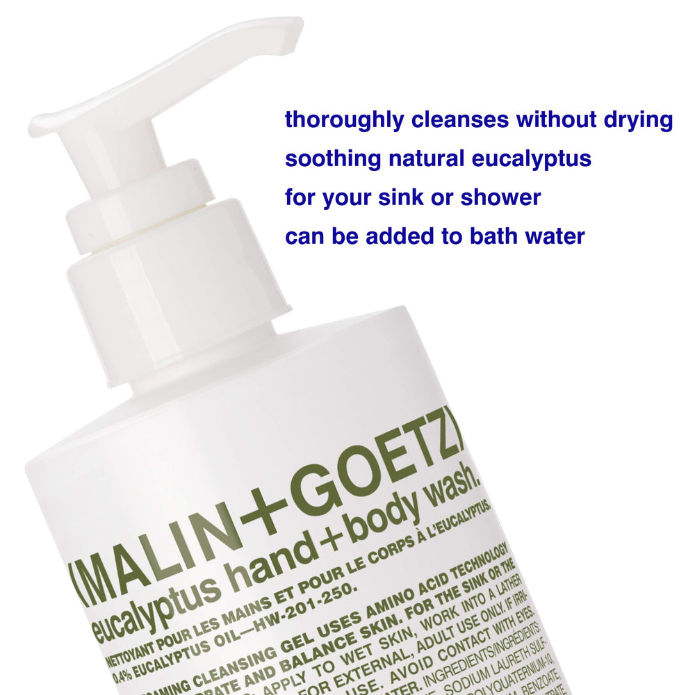 Malin+Goetz hand and body wash foaming lather provides balanced hydration for skin.