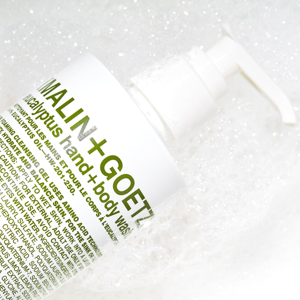 Malin+Goetz texture closeup reveals gentle cleansing with hydrating glycerin.
