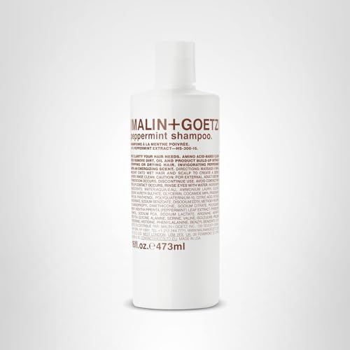 MALIN+GOETZ peppermint shampoo daily-use versatility for all hair types.
