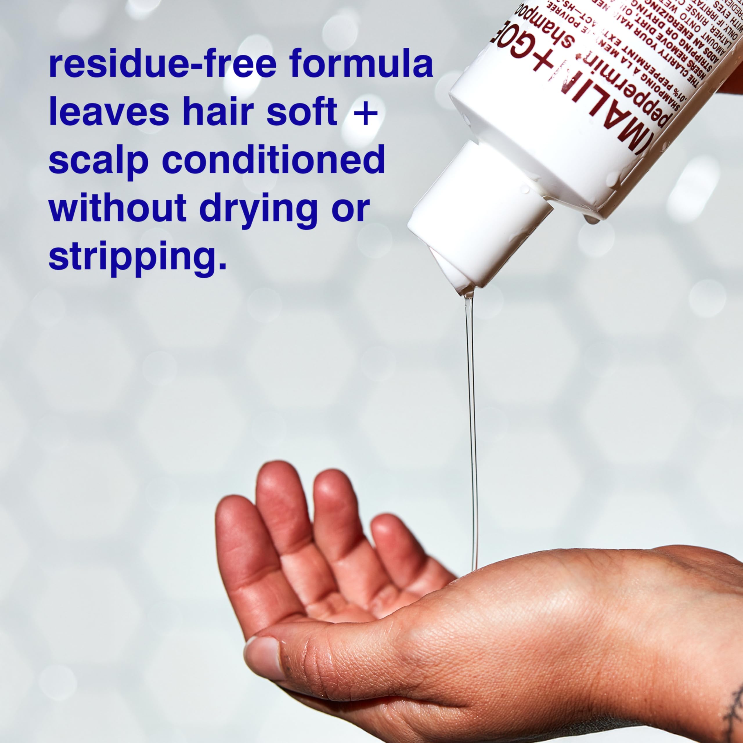 Malin + Goetz Shampoo Clarifying Peppermint pump enables easy daily dispensing