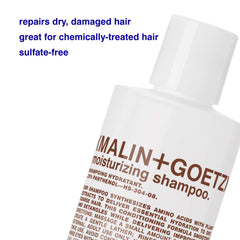 MALIN+GOETZ Shampoo daily-cleanse lather highlights gentle, sulfate-free nourishment for frizzy strands.