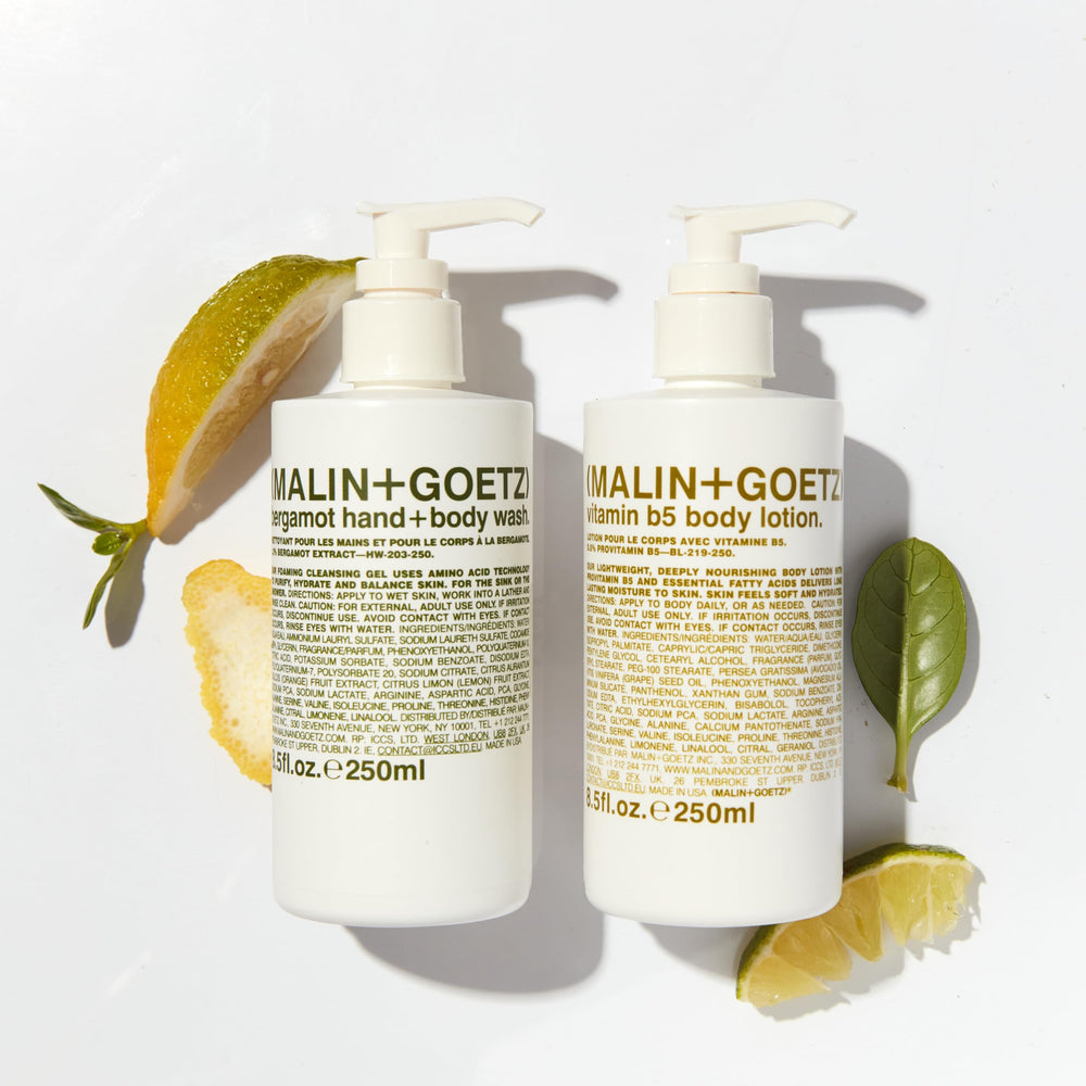 MALIN+GOETZ Vitamin B5 Body Lotion with shea butter delivering rich hydration.