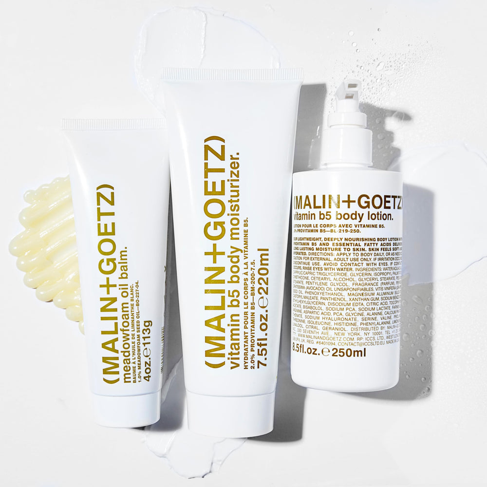 MALIN+GOETZ Vitamin B5 Body Lotion with bergamot scent for daily refresh.