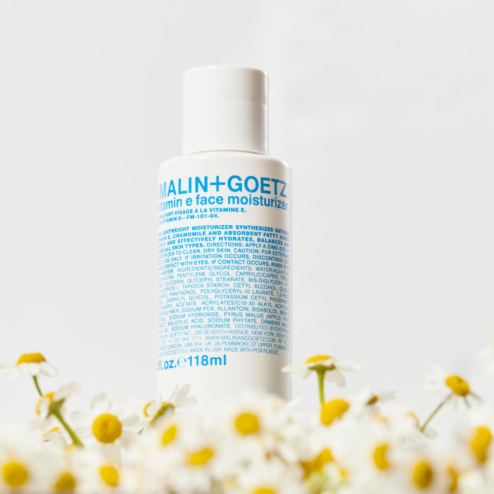 MALIN+GOETZ Vitamin E Face Moisturizer fragrance-free label for sensitive skin