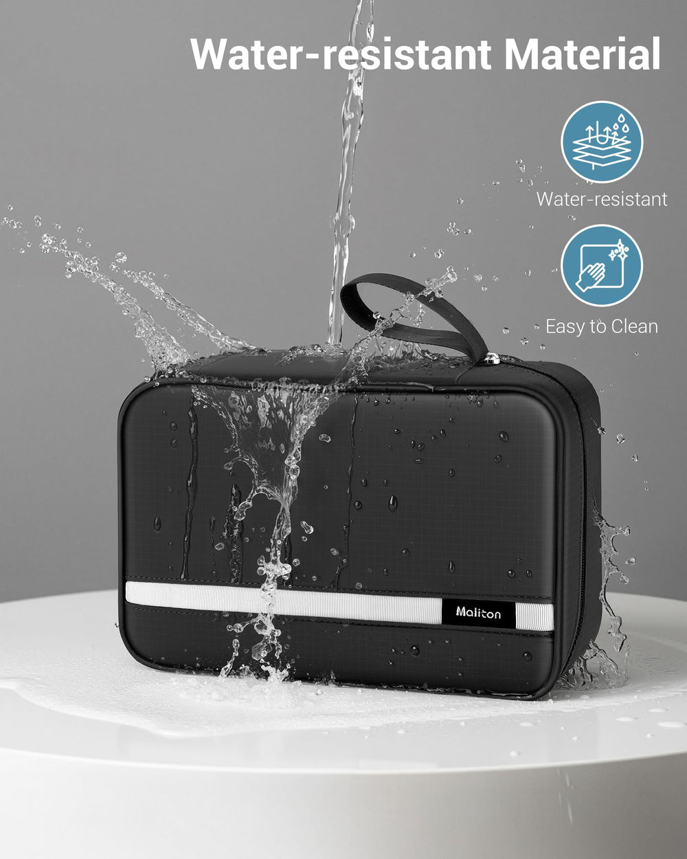 Maliton hook setup allows quick hangs in bathrooms and gyms.