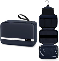 Maliton toiletry bag navy waterproof texture shown for travel durability and spill protection.
