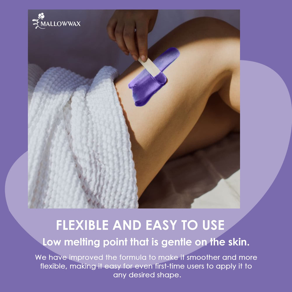Mallowwax legs wax beads provide efficient body hair removal.