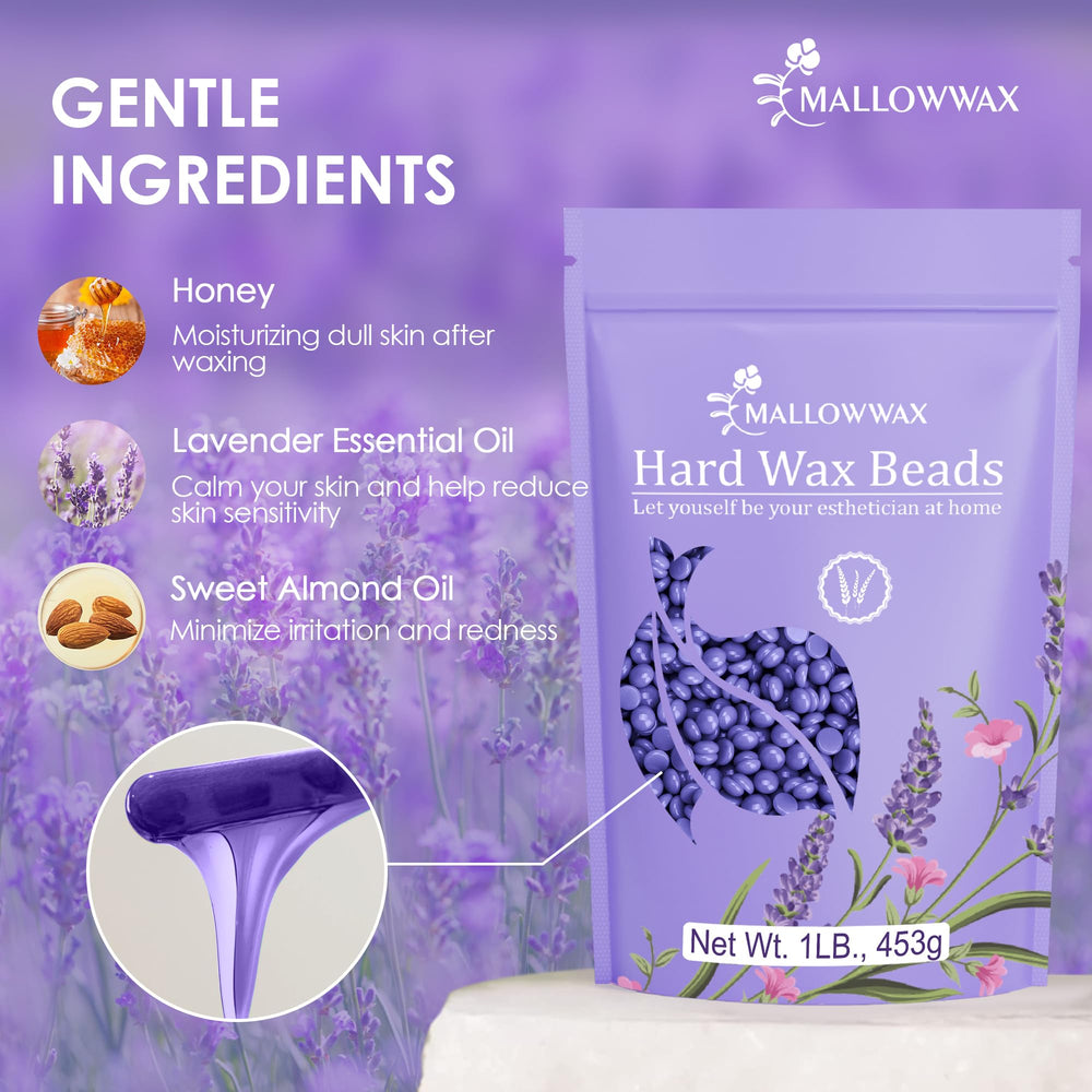 Mallowwax stripless wax beads applied for smooth, long-lasting results.