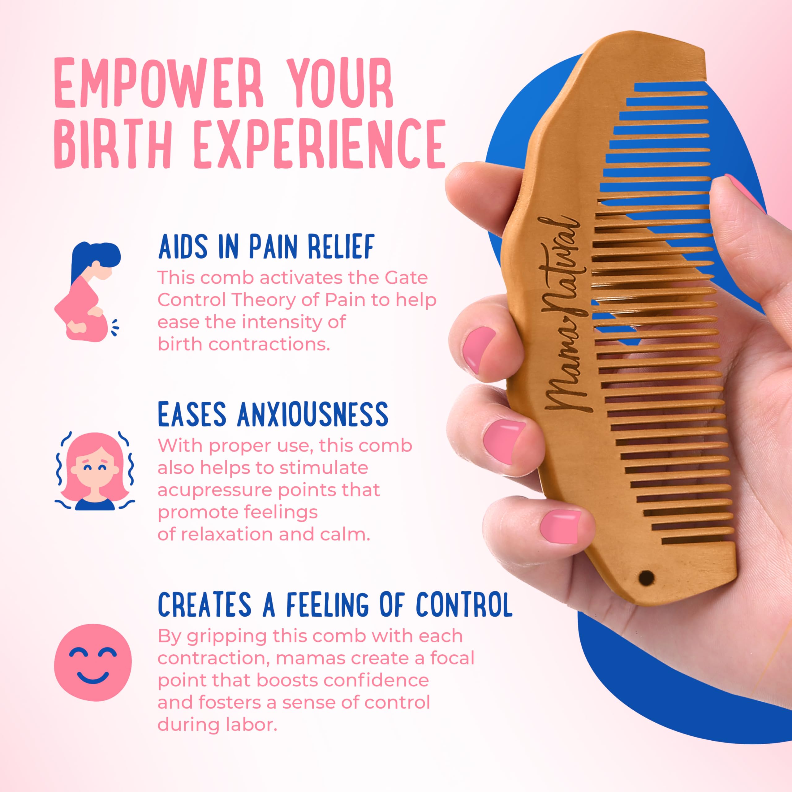 Mama Natural Tide birth comb water-friendly use for labor in water or bath.
