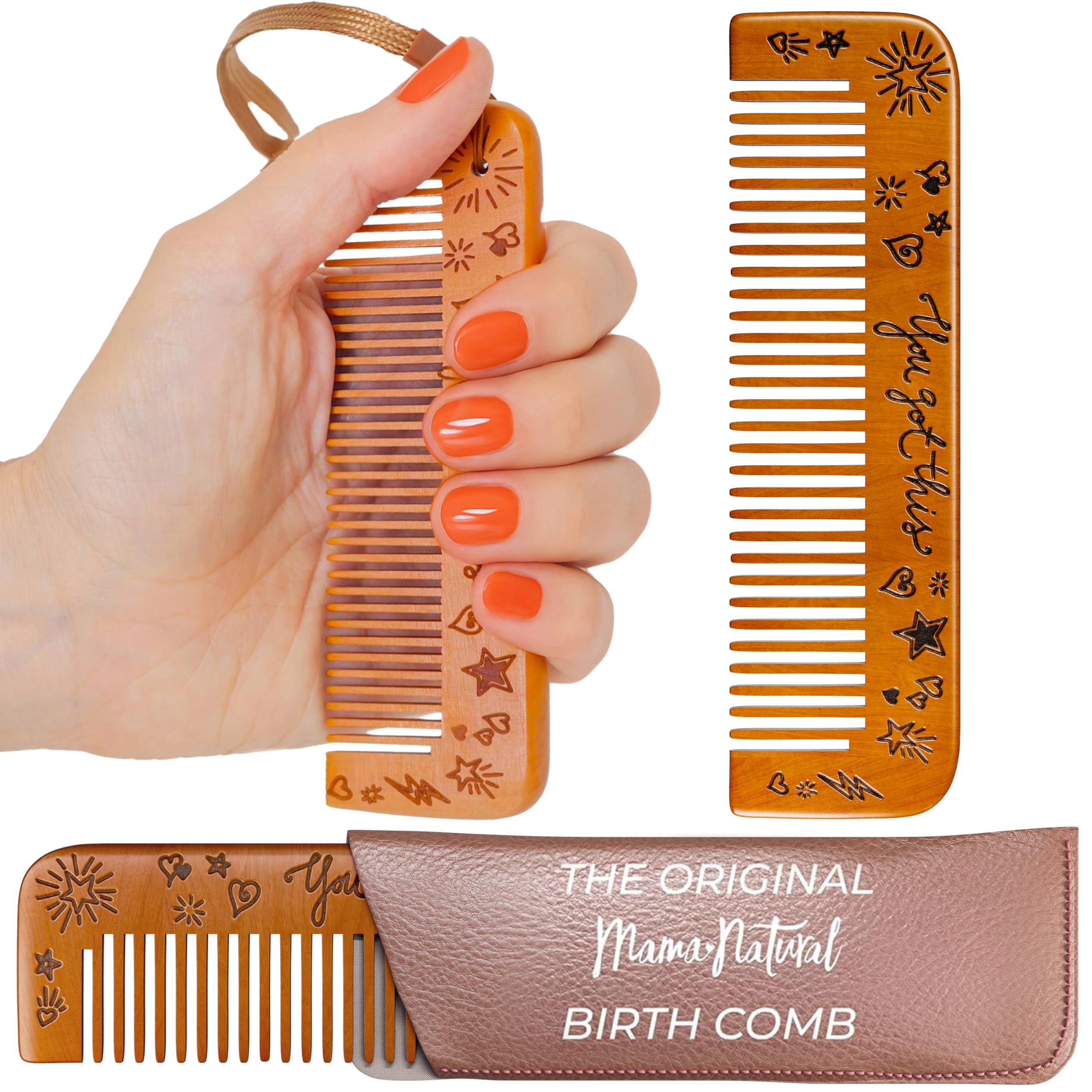 Mama Natural labor comb in ergonomic pear wood for comfortable use during contractions