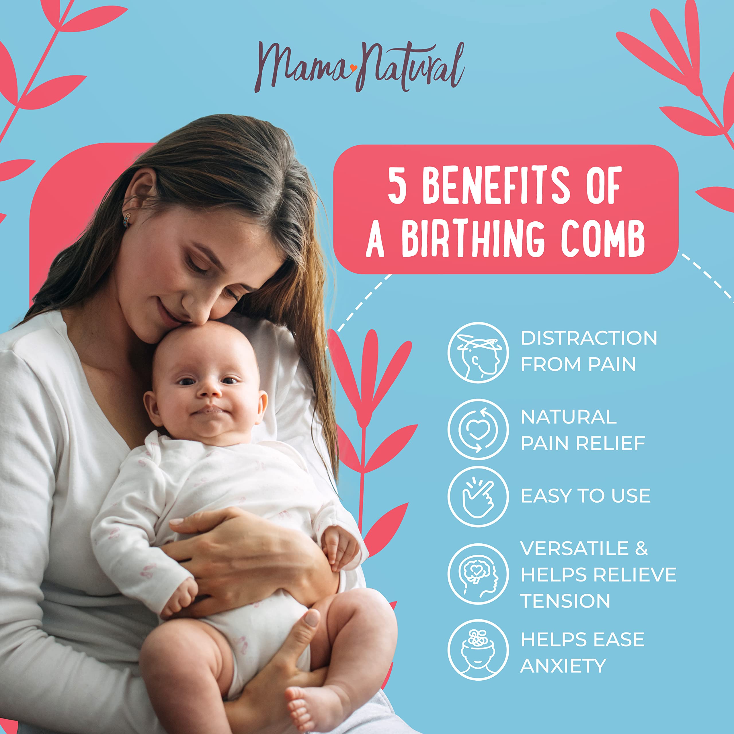 Mama Natural labor comb arrives with a rose gold pouch for gift ready presentation