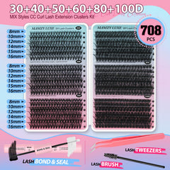 Mamzy Luxe cluster styles 30D-100D for customizable lash effects.