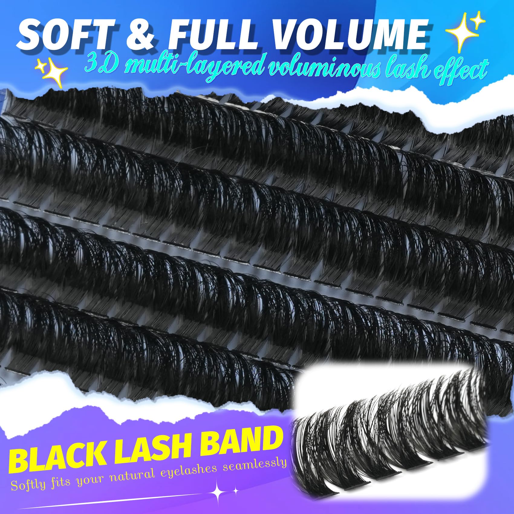 Mamzy Luxe wispy 3D cluster detail for soft, voluminous lashes.