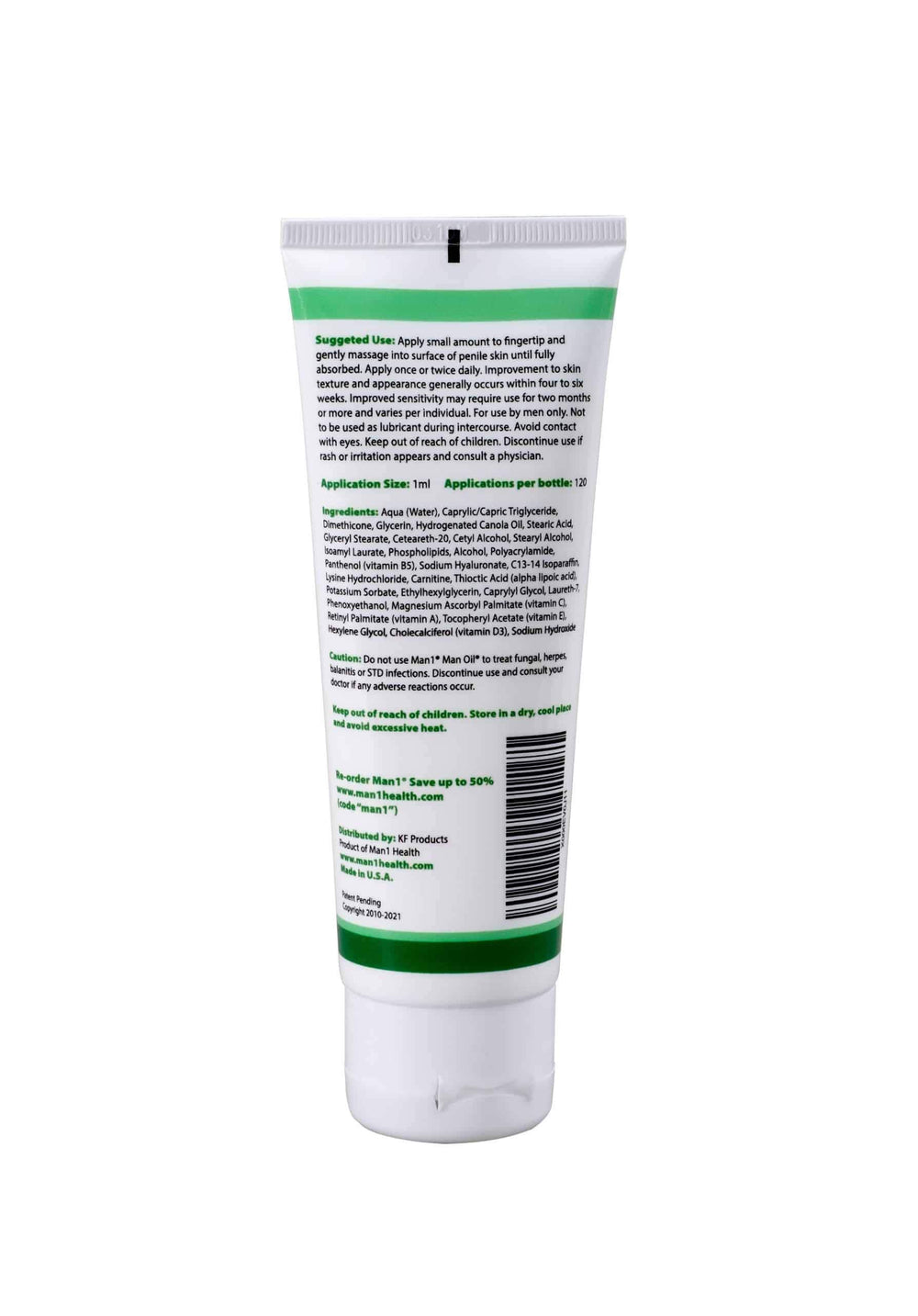 Man1 Man Oil penile health cream packaging shows USA-made labeling.