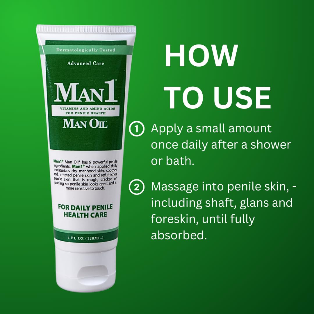 Man1 Man Oil penile health cream texture close-up highlighting smooth, non-greasy moisturizer.