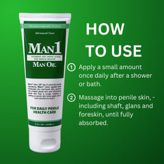 Man1 Man Oil penile health cream texture close-up highlighting smooth, non-greasy moisturizer.