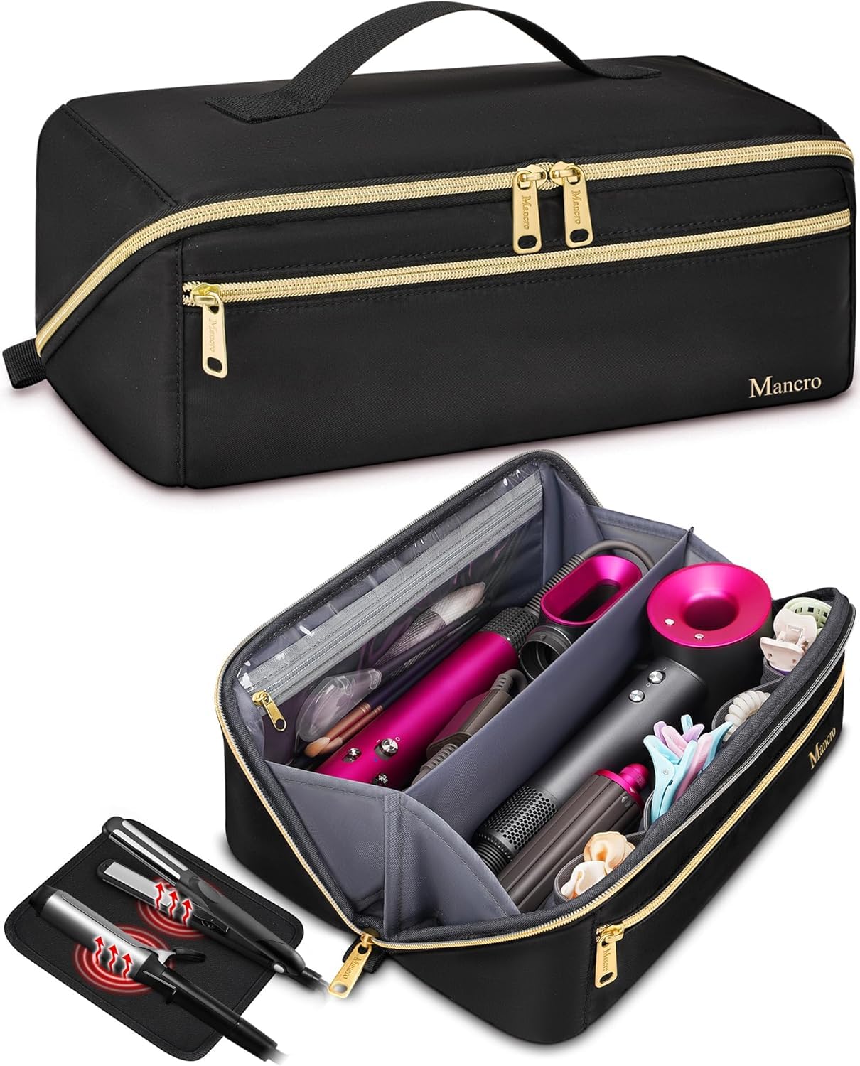 Mancro travel bag showing Shark FlexStyle compatibility and organized compartments.