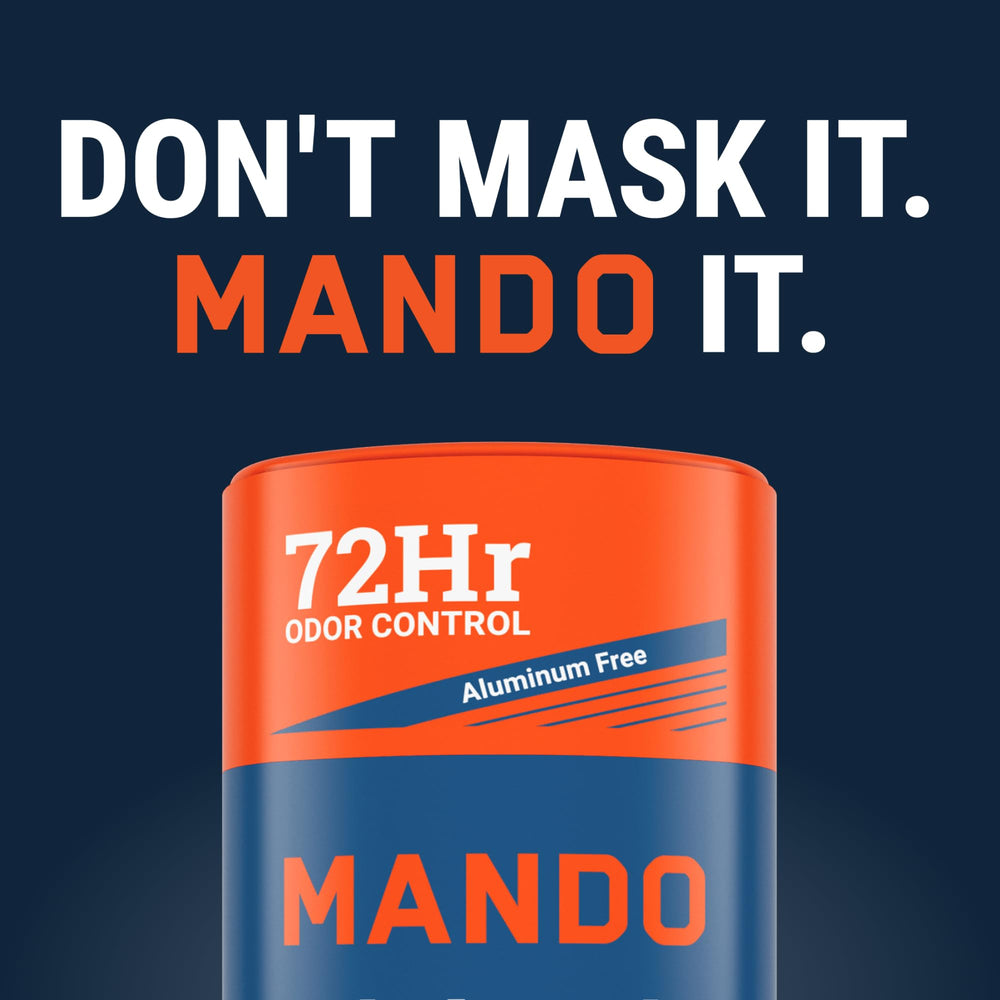 Mando branding shows aluminum-free and baking soda-free formula.