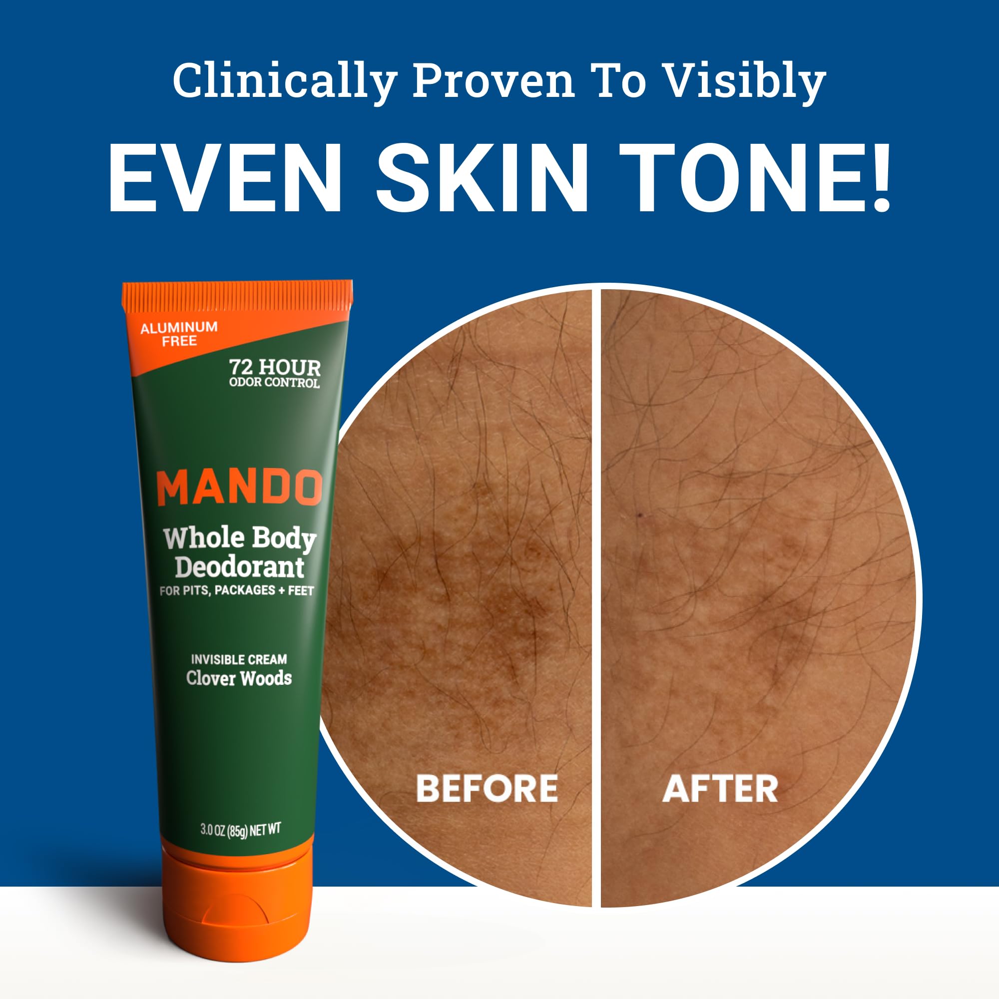 Mando aluminum-free and baking-soda-free formula for skin safety.